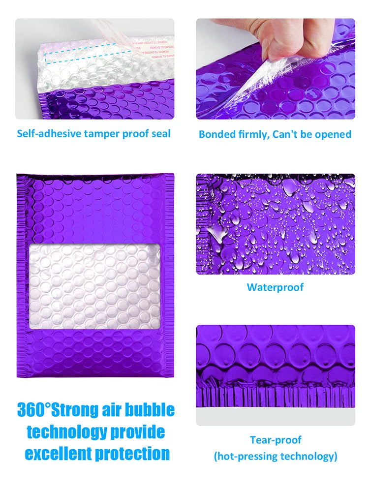 30pcs/lot Rose Gold/Silver/Purple/Blue Packaging Shipping Bubble Mailer Plastic Padded Envelopes Gift Bag Mailing Envelope Bag