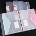 11-hole Loose-leaf File Bag, Transparent 3-hole Folder+6pcs Binder Pockets Document Pouch for Office and School Supply