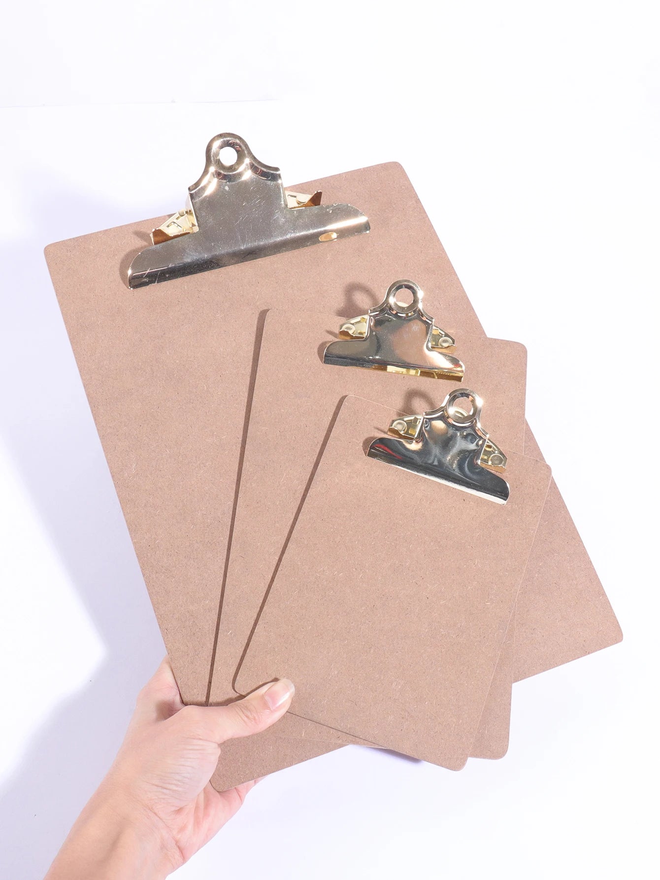 Wood Color Folder with Golden Metal Clip Different Sizes Portable Stylish Notes Ticket Holder Office School Stationery Supplies