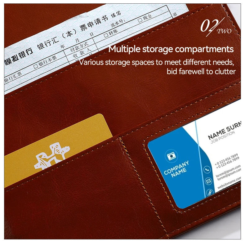 1Pc Texture PU Leather Multi-Functional Folder A4 Clip Pen Holder Card Slots - Business Office Meeting Organizer for Bank/Sales