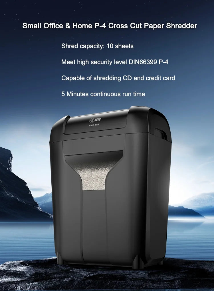 Desktop P4 10 Sheets Paper Shredder Household Small Office Automatic Cross Cut CD Paper Shredding Machine