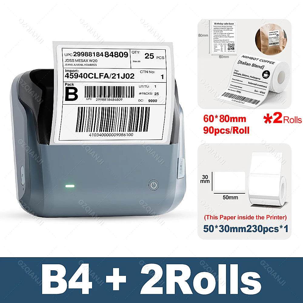 NIIMBOT B4 Potable 4inch Label Printer 20-110mmm Print Width Label Shipping Barcode Sitcker Big Size Multiple Devices Connected