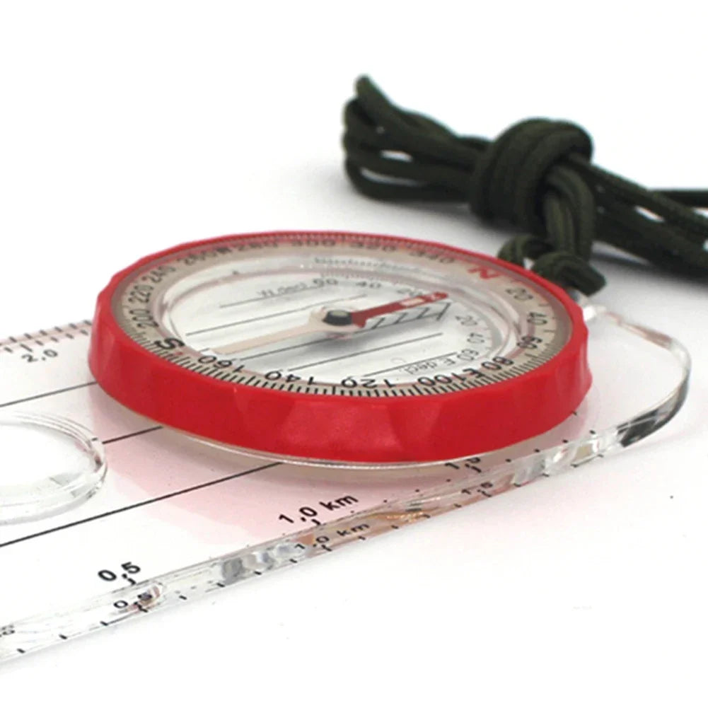 Orienteering Compass Lanyard Waterproof 360-degree Rotating Dial Luminous Display Magnifying Glass Map Scale Camping Compass