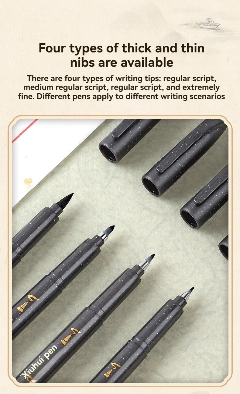 BAOKE 4-Size Calligraphy Pen Set for Writing, Hand Lettering, Black Ink Brush Markers Sketching Calligraphie Art Supplies Artist