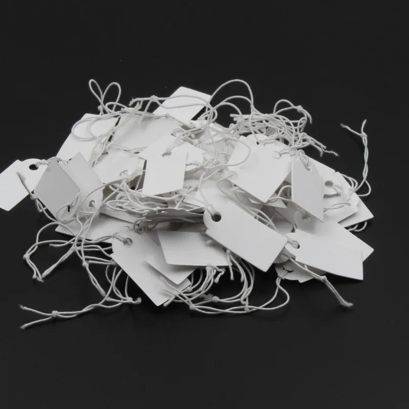 100pcs Jewelry String Cord Price Tags Rectangle White Blank Label jewelry Display Card Cardboard Package Hang Tag Card