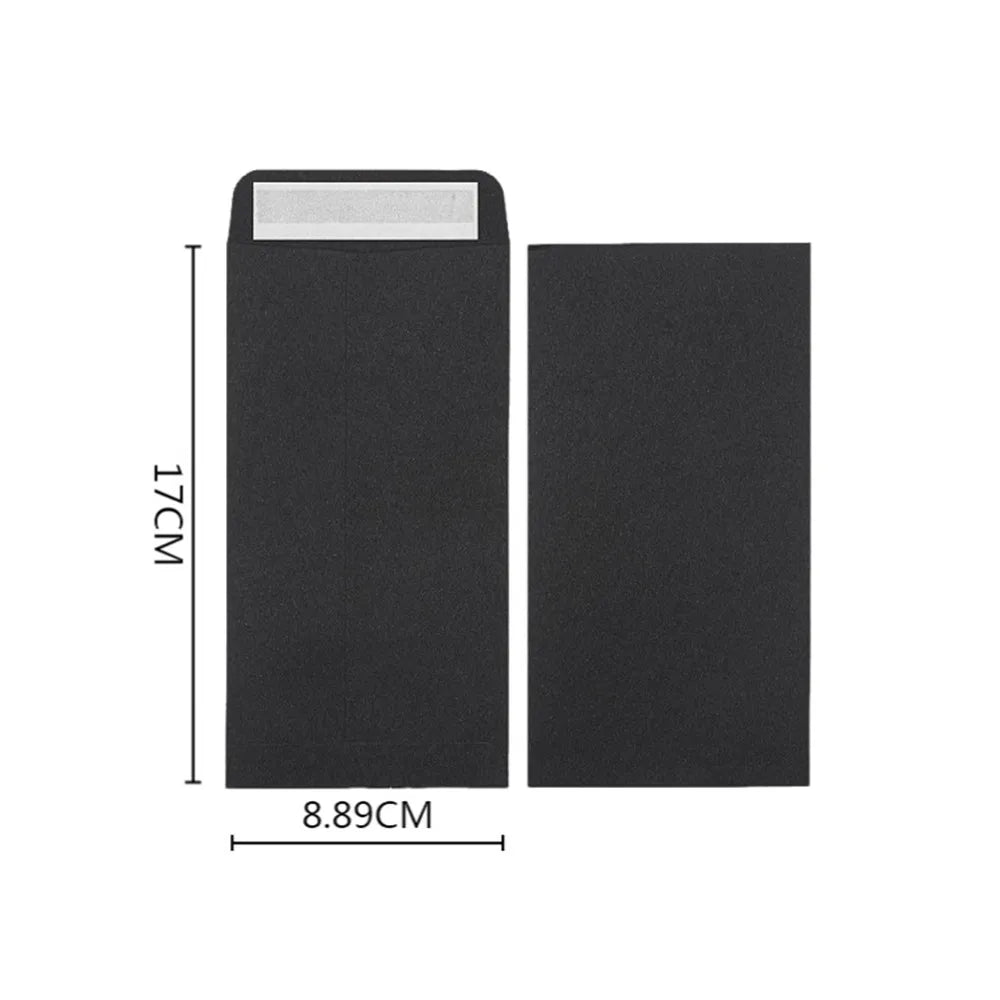 50pcs 8.9x16.5cm Black Paper Envelopes for Cash Banknote Small Change Storage Packaging Seal Bag Document Wedding Invitation Bag