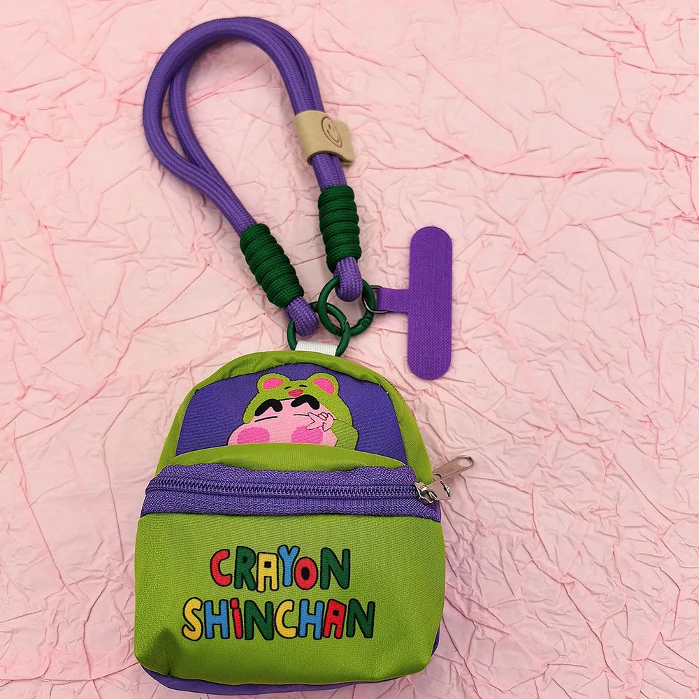 Crayon Shin Chan Anime Figures Cartoon Mobile Phone Lanyard Wallet Earphone Case Storage Bag Protable Bag Keychain Gife for Kid