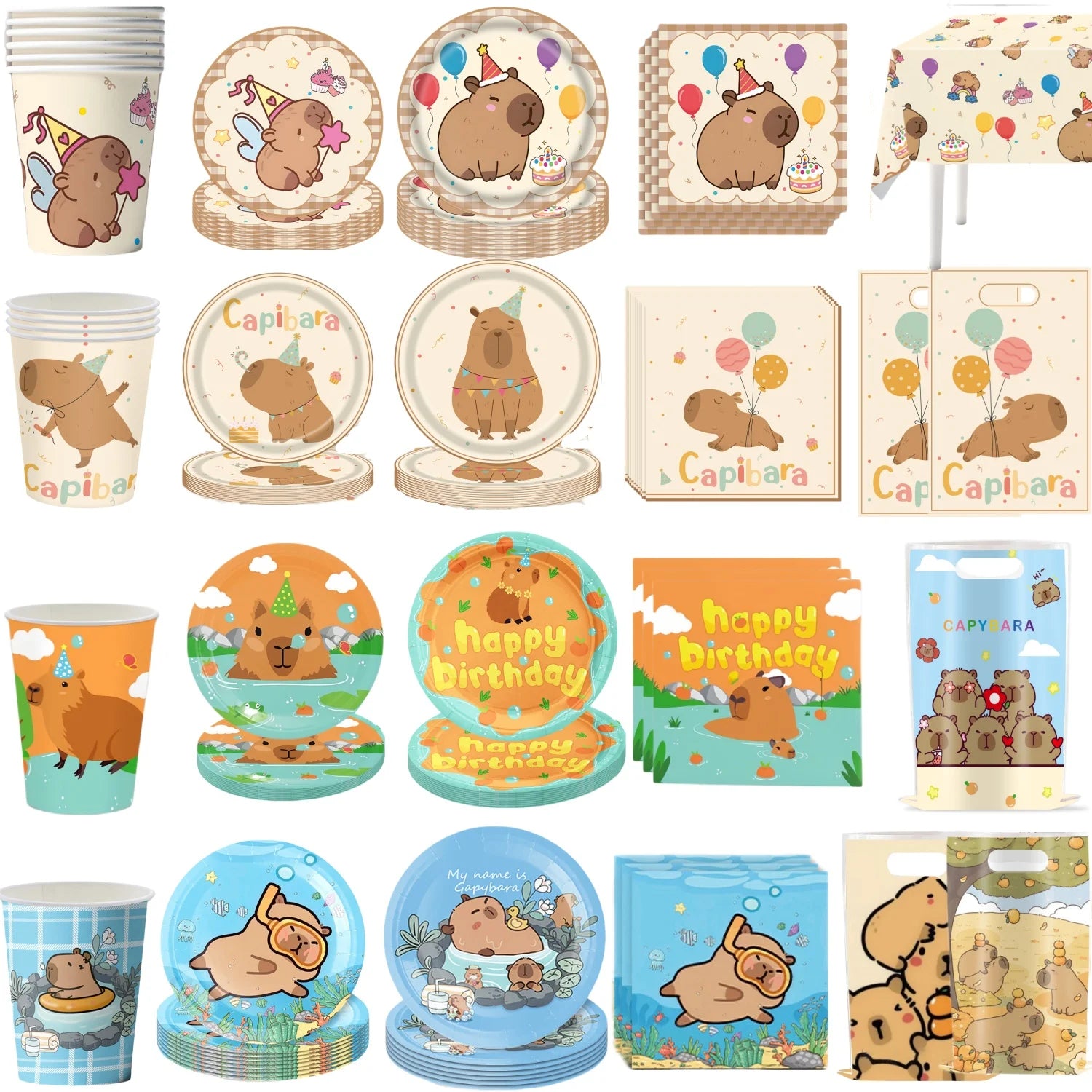 Capybara Party Theme Decoration Capybara Birthday Napkins Tablecloth Cup Plate Baby Shower Capybara Birthday Girl Party Favor