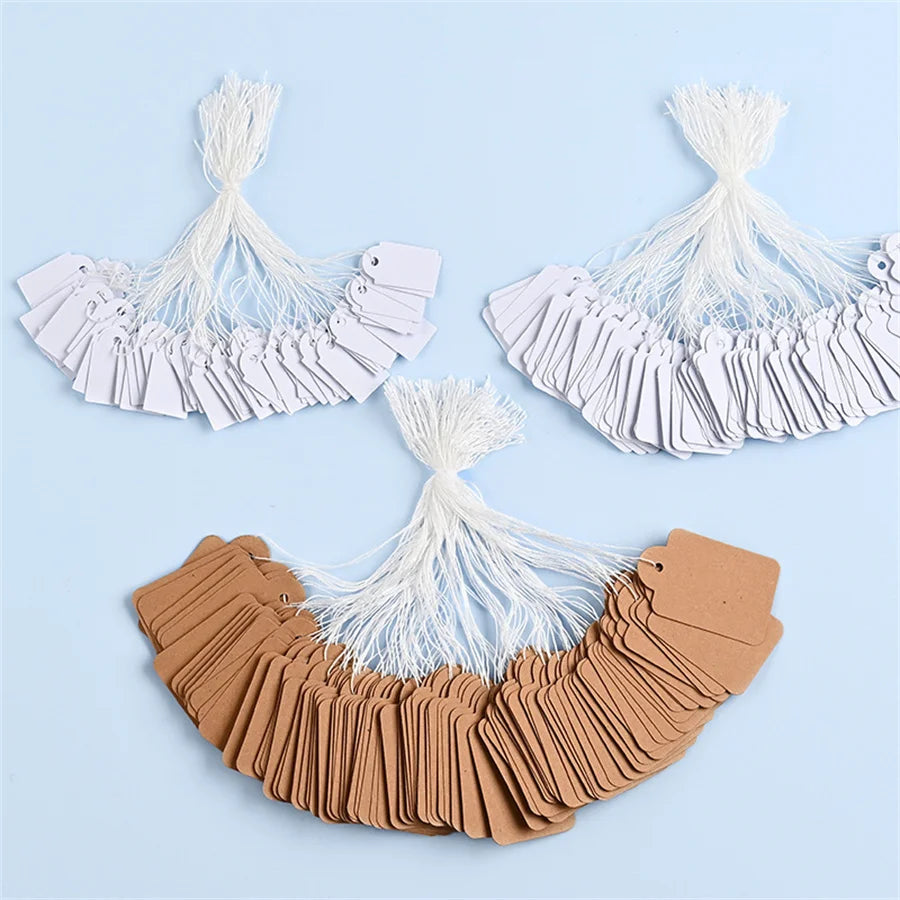 100pcs Jewelry Hanging Tags, String Rings, Price Tags, White Handwritten Gold and Silver Jewelry Price Tags, Gardening Tags