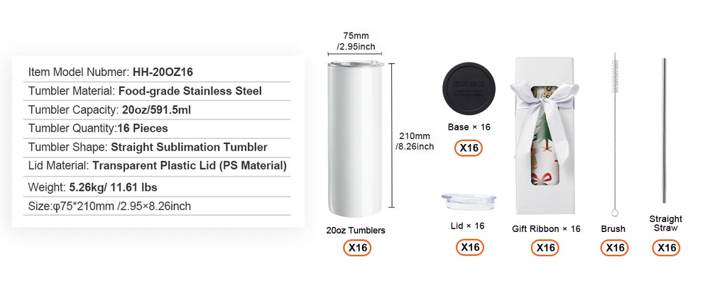 SucceBuy 8/12/14/16/24/50PC Straight Sublimation Tumblers Blank Tumbler Bulk Stainless Steel Double Tumbler Cups Heat Transfer