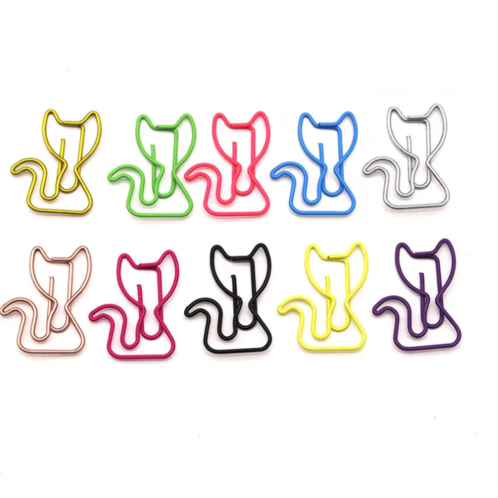 21pcs/set Cat Shape Metal Paper Clips Animal Paper Clip Bookmark Binding Note Decor Stationery School Binder Clip Office