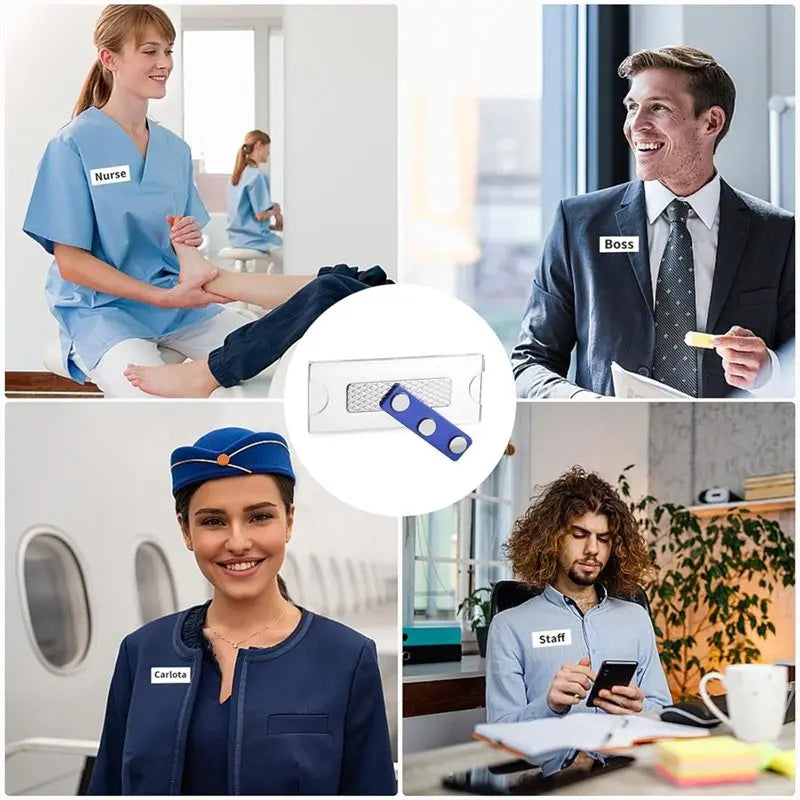 Name Badges Magnet 12Pack- For Clothing ID Holder With 3-Point Self-Adhesive Magnets(75 X 30Mm), Name Plate Included