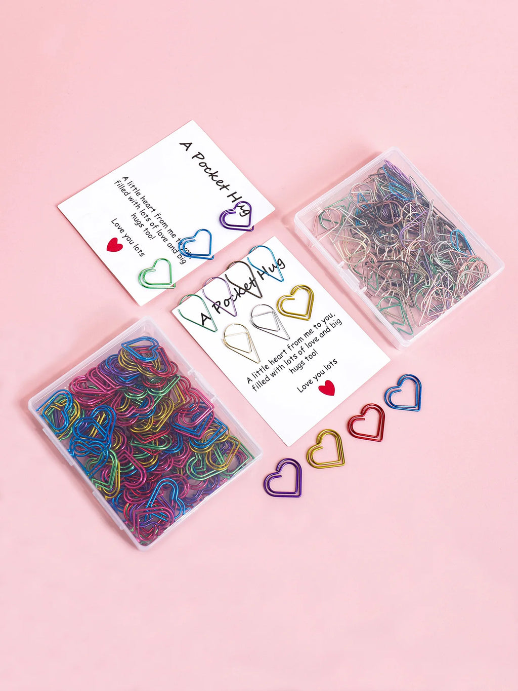 100 Heart-Shaped Metal Colorful Paper Clips, Note Card Bookmark Clips, Creative Office Supplies, Stationery Gifts for Friends