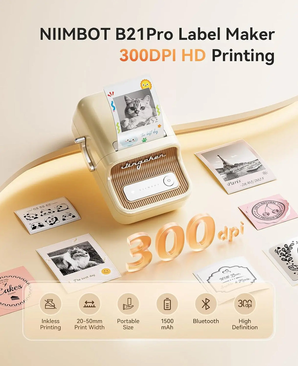 Niimbot 200dpiB21 300dpi B21PRO Label Maker Tag Price Portable Thermal Label Printer with White Photo Labels for Bakery/Business