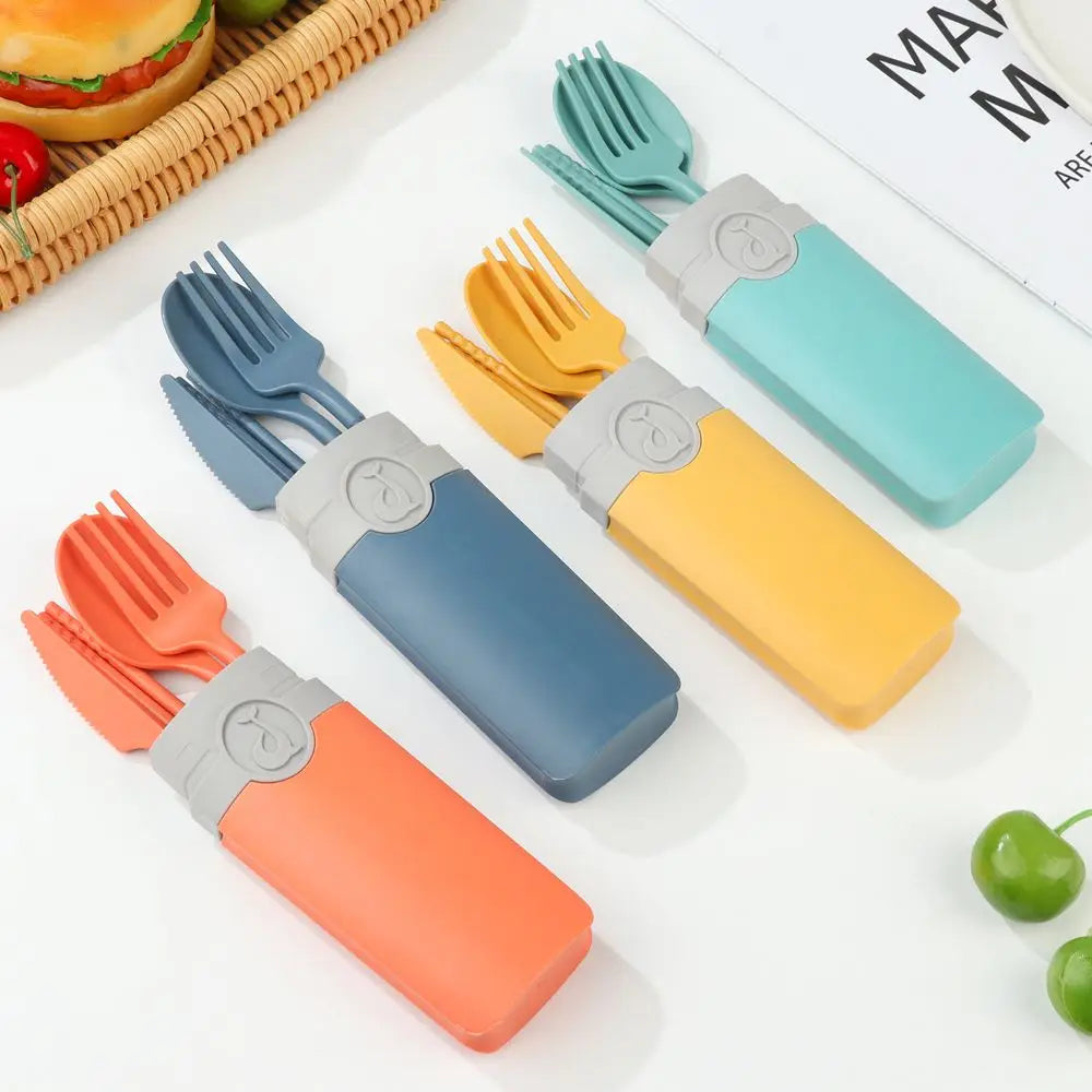 Wheat Straw Portable Reusable Spoon Fork Spoon Portable Cutlery Sets With Case Tableware Set