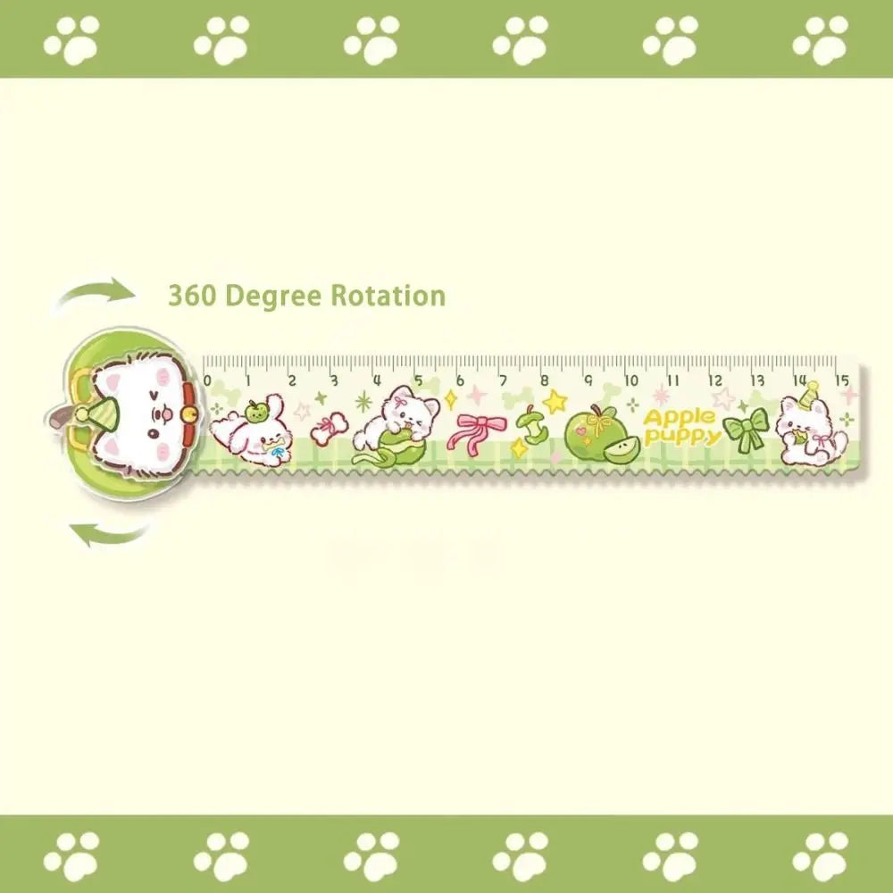 4pcs New Acrylic Ruler Set Red Kitten/Green Puppy Measurement Drawing Stationery Set Square Protractor Gift