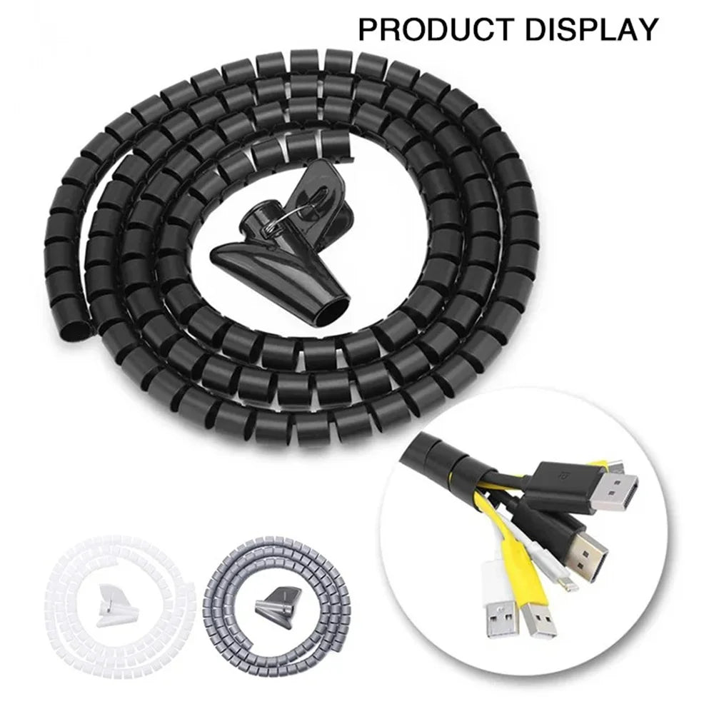 2M Cable Tube Clip Flexible Spiral Wire Protector Computer Cord Protective Tube Clip Cable Organizer Desk Tidy Management Tools