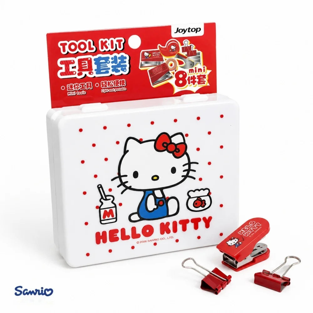 Genuine Hello Kitty Sanrio Desktop Stationery Kit Mini Stapler Tape Clips Staples Storage Box Study Office Supplies Gifts