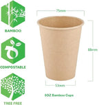 8 oz Bamboo Fiber Paper Cups Brown Kraft Disposable Coffee Cups Unbleached Cups for Hot/Cold Beverage Party Picnic Travel Events