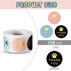 500Pcs Round Dog Paw Print Thank You Label Stickers Used for Shipping and Mailing Box Seal Labels Decorative Gifts Stickers