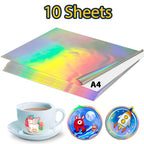 10 Sheets Holographic Printable Vinyl Sticker Paper A4 Self-adhesive Transparent White Copy Paper DIY Crafts for Inkjet Printer