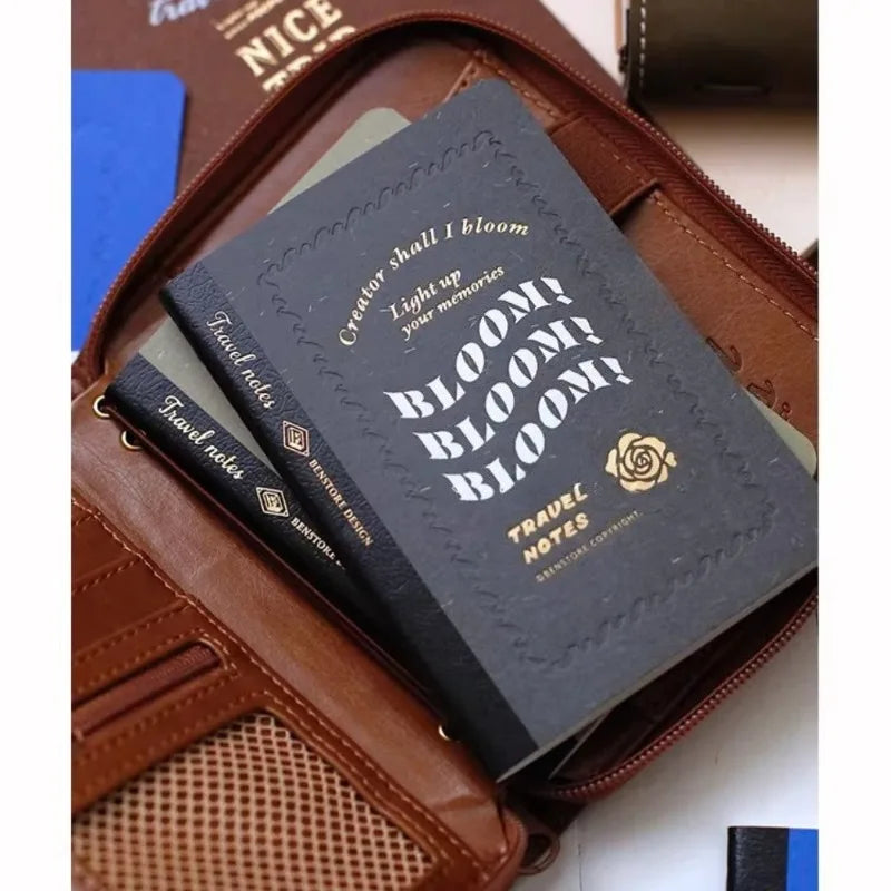 Fromthenon Travel Notebook Refill Vintage Embossed Gold Foil Cover Blank Grid Inner Pages for Retro Travel Journal Planner