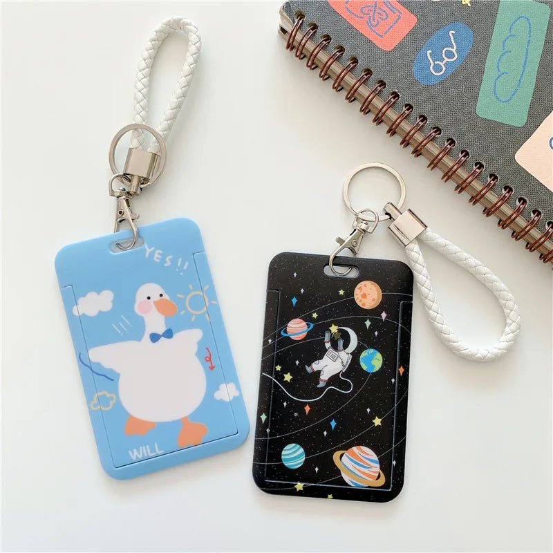 1Pc Solid Color Student Bus ID Card Protective Cover Keyring School Access Door Card Credit Card Holder Bag Set Key Chain