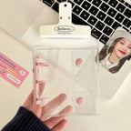 Mini Transparent 3 Ring Binder Covers, Beaded Storage Soft Notebook Closure Loose Leaf Folder Round Ring Cover Protector Button