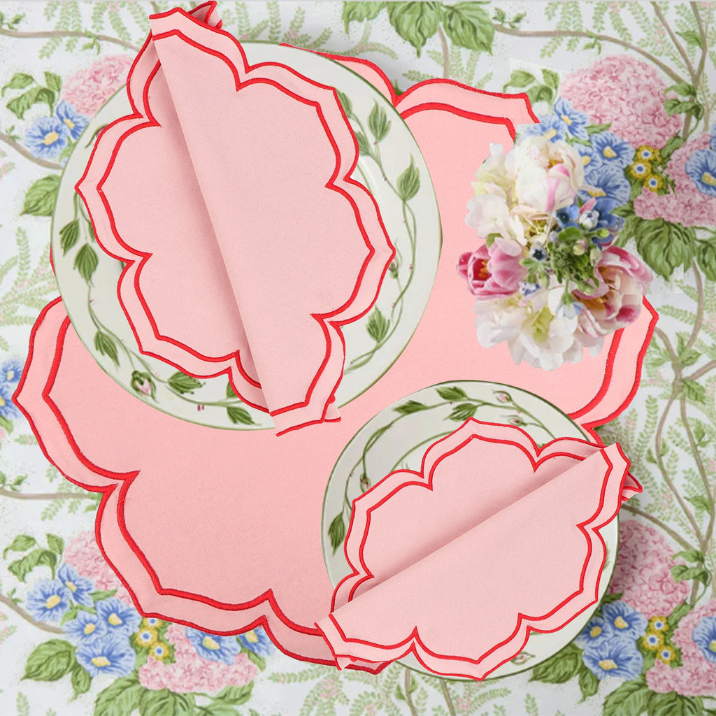 Lotus Shaped Embroidered Edge Napkins 4pcs/set Thickened Pure Cotton Breathable Placemats for Weddings Christmas Daily Party