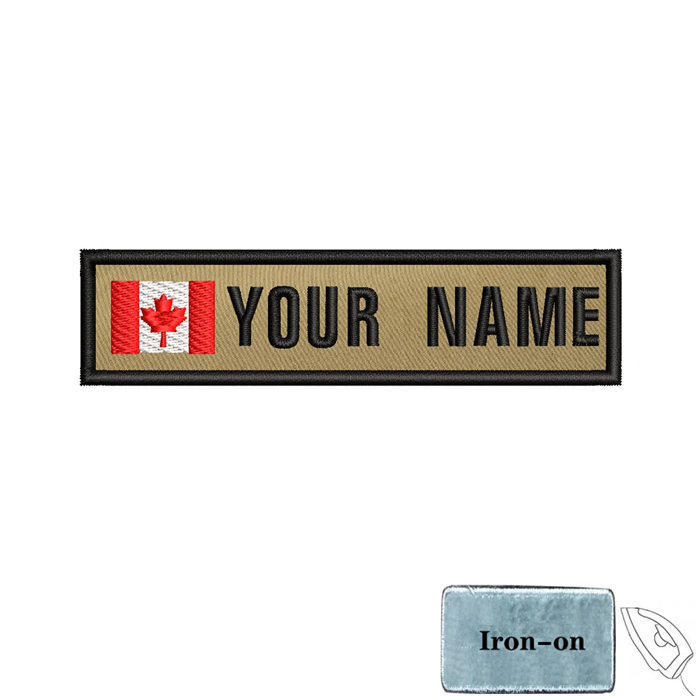 1PC 10cmX2.5cm Custom Name Flag Patch Badge Khaki Iron On Or Hook Loop Netherlands Russia Lithuania France Italy Spain Israel