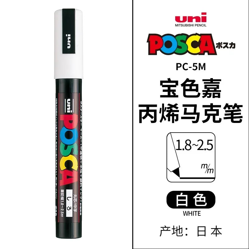 uni POSCA POP Water-Based Marker,Assorted Colors PC-1M/3M/5M 0.7~2.5mm Tips Professional Acrylic Paint Pen for Artists&Designers