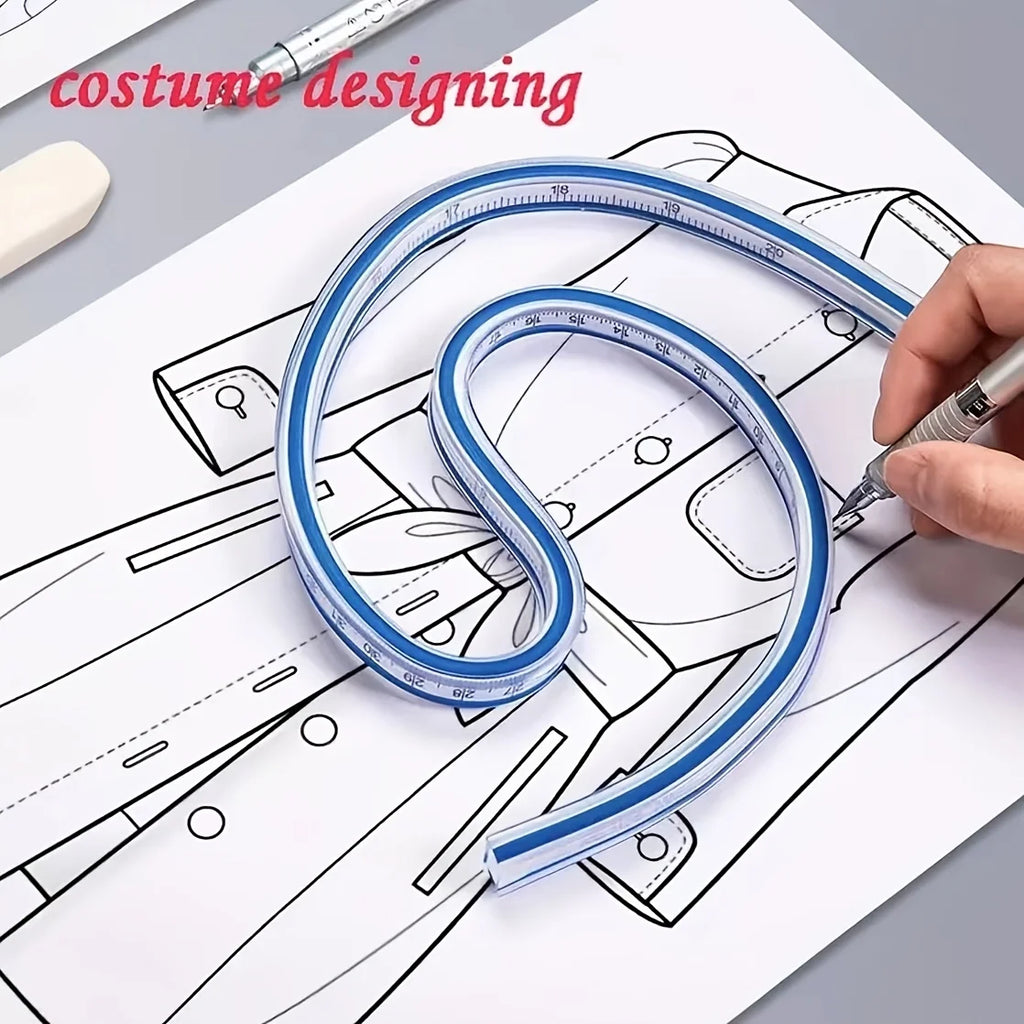 1pc Flexible Curve Ruler - Dual Scale, Multifunctional Plastic Tool for Office and School Design & Drawing, Drafting Equipment