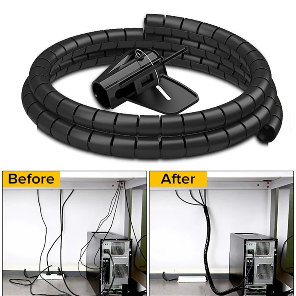 2M Cable Tube Clip Flexible Spiral Wire Protector Computer Cord Protective Tube Clip Cable Organizer Desk Tidy Management Tools