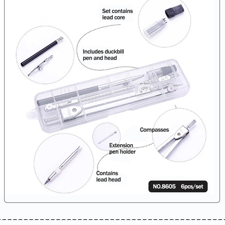 Stainless Steel Multifunctional Drafting Drawing Compass/Lead Core Math Geometry Circles Tool Durable Supplies 8600 / 8601
