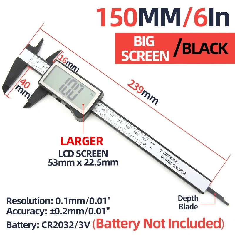 Digital Vernier Caliper Plastic Pachometer Digital Ruler Carpentry Tool Caliber Measuring Tool Digital Caliper Depth Gauge