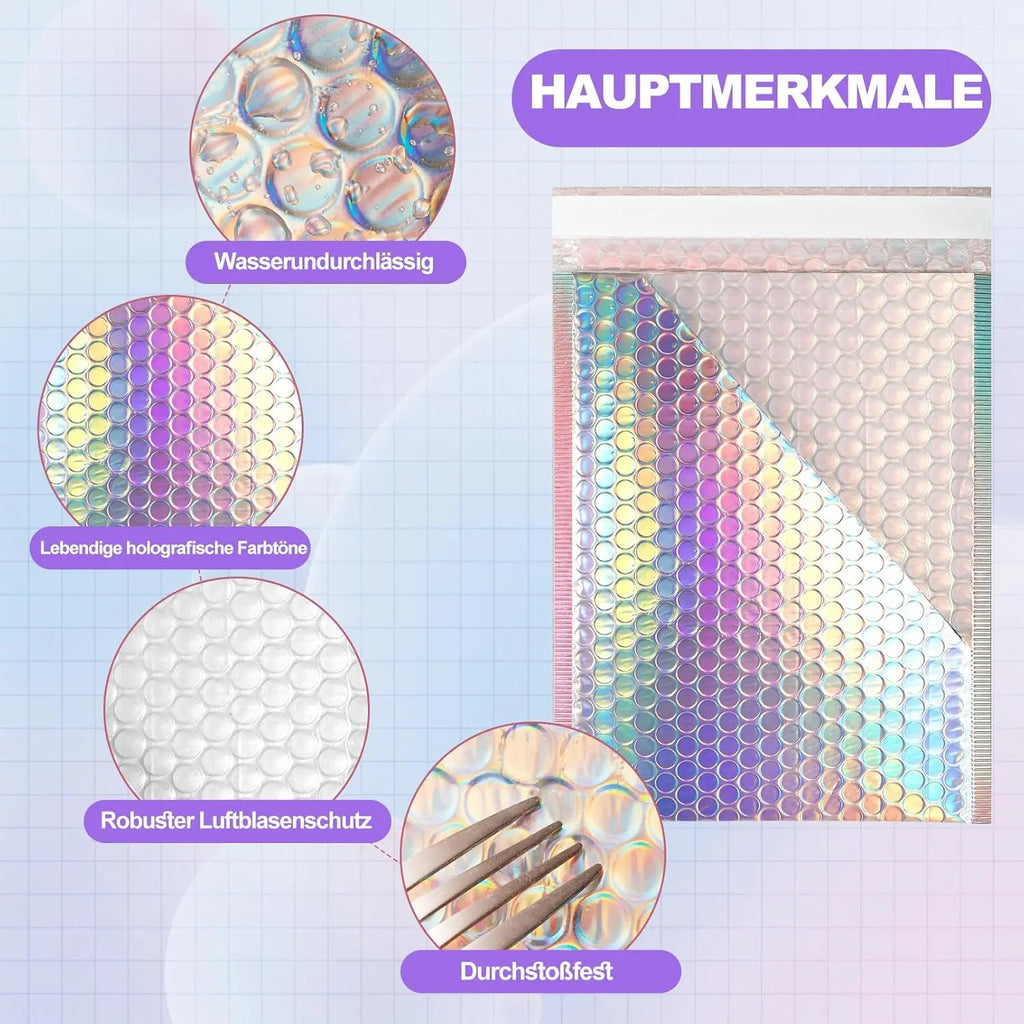 Laser Rainbow100Pcs Holographic Mailer Mailing Envelope Waterproof Courier Bag Padded Bubble Envelope Packaging Bag for Shipping