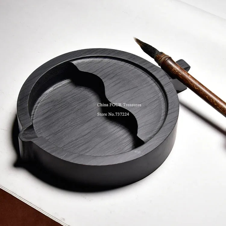 Natural Stone Inkstone Chinese Calligraphy Painting Ink-well Ink Stone Student Ink stone with cover Grinding Inkwell