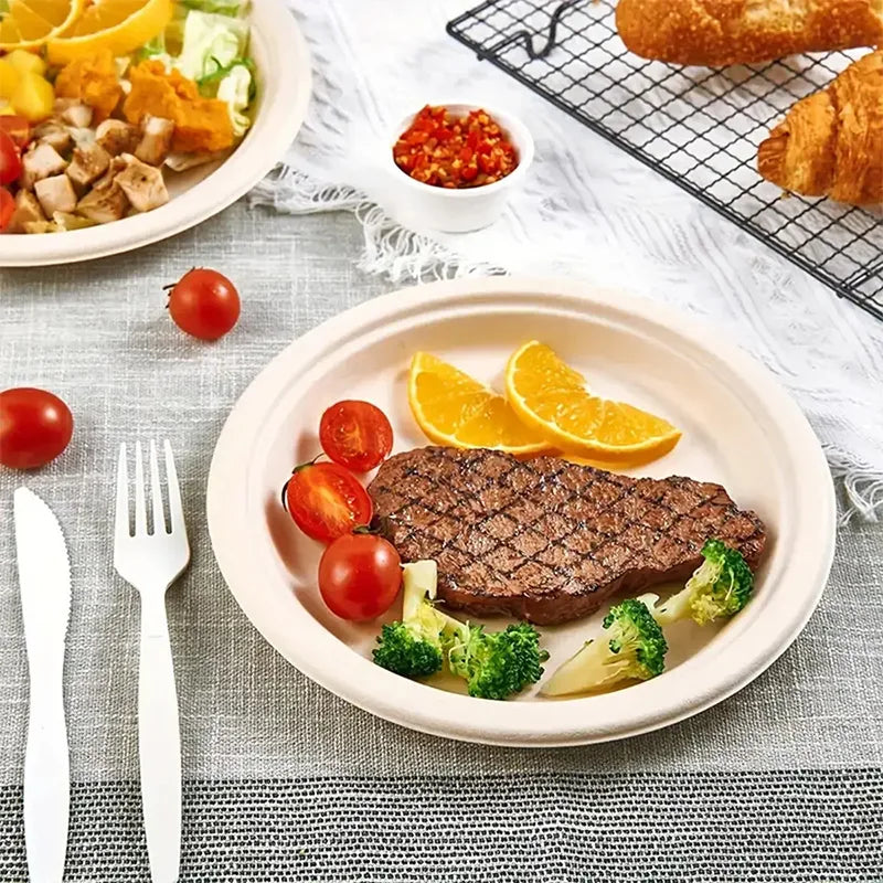 50pcs/set Disposable Round Plates Pulp Lunch Boxes Disposable Paper Plates Light Takeaway Salad Soup Noodle Square Bowls