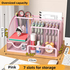 Desk Stationery Organizer Creative Metal Pen Holder Pencil File Storage Rack 7 Grid Storage Box Divided Container Office Access