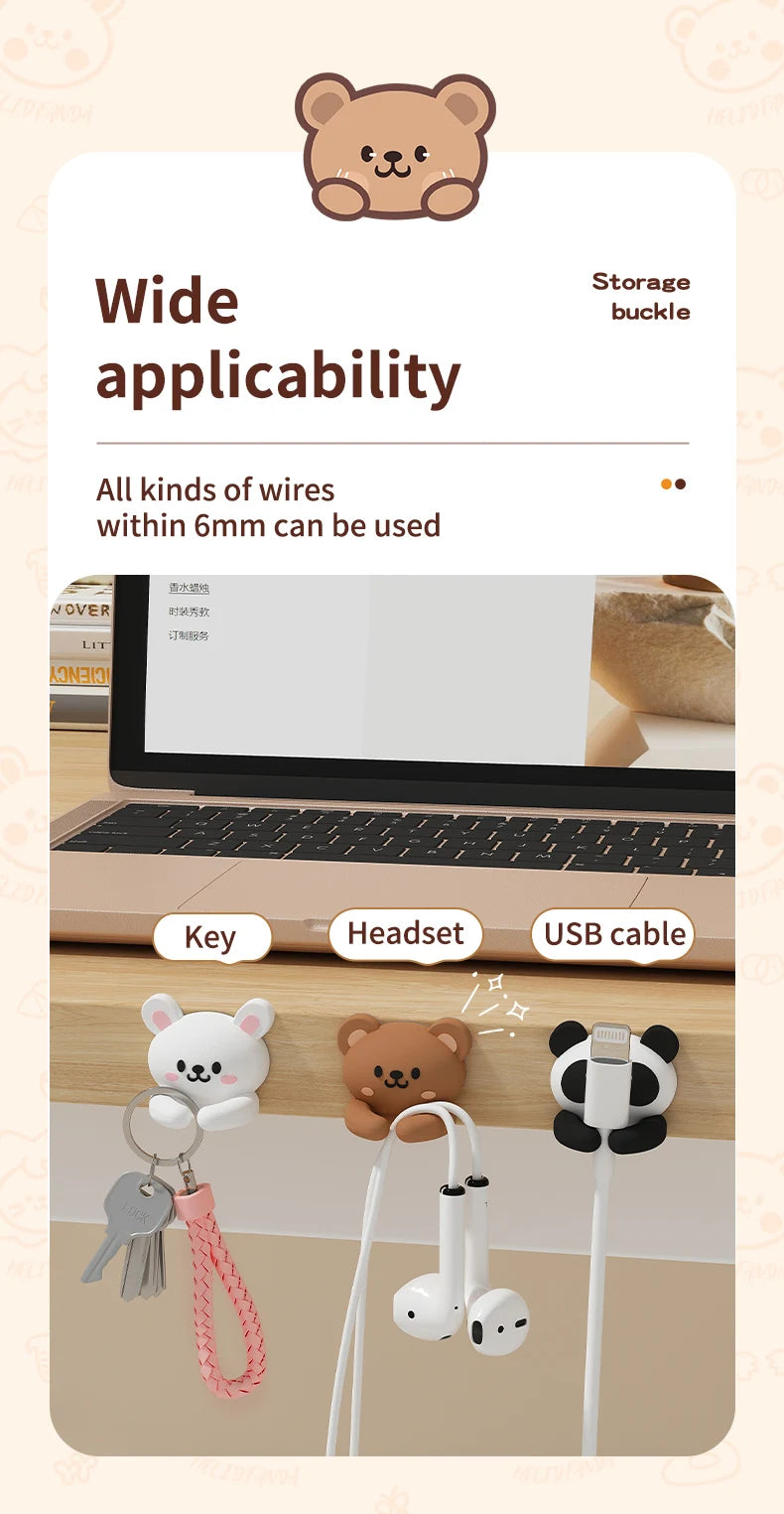 2/3pcs Cute Cartoon Desktop Cable Organizer Managers Self-Adhesive Winder Wire Cord Management Earphone Data Cable Clips Holder