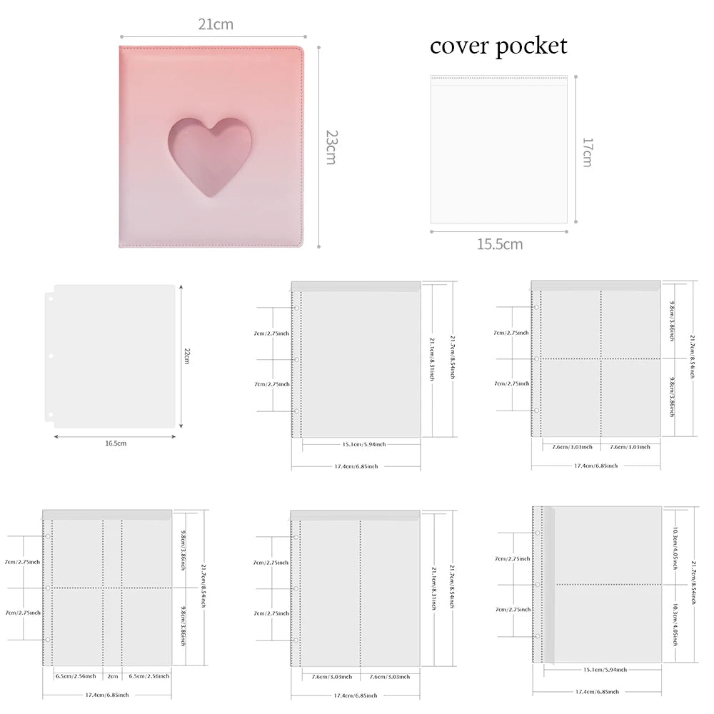 A5 3-Ring Macaron Gradient Heart Shaped Widening Photo Album Binder Photocard Card Holder for Photographs Scrapbooking Collector