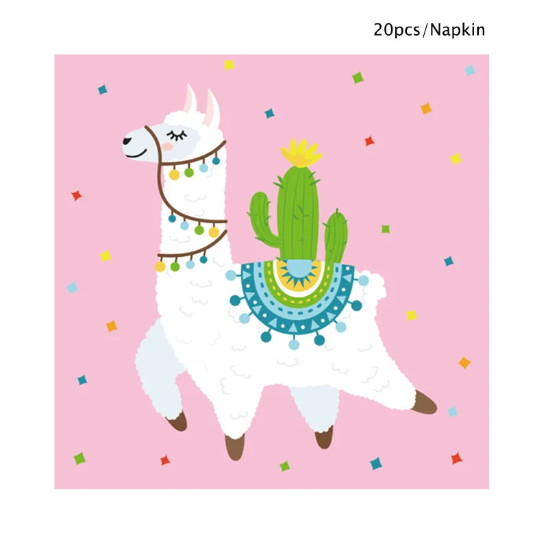 Llama Party Disposable Tableware Cartoon Cactus Alpaca Paper Plates Cups Kids Birthday Party Decoration Baby Shower Supplies