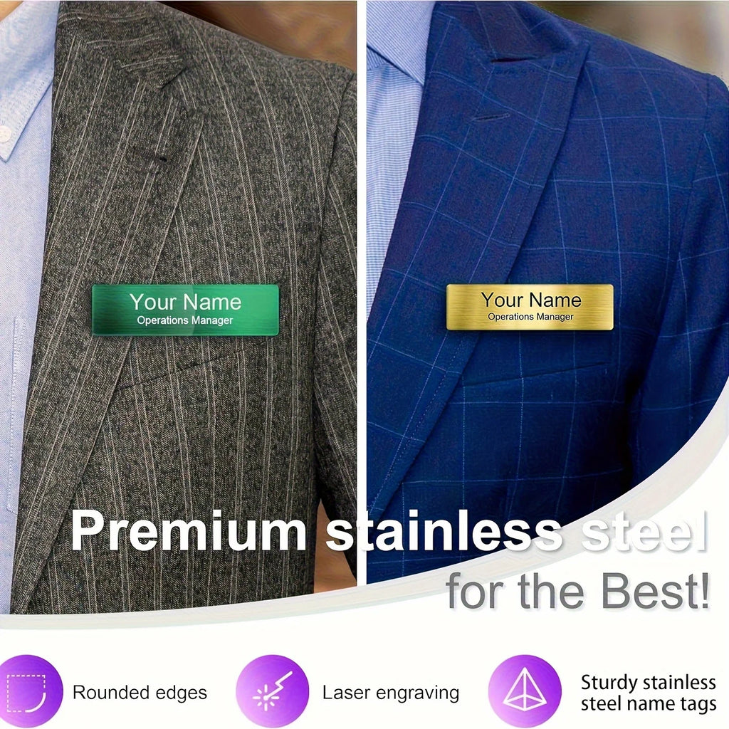 Customized Exclusive Name Badges Engraved Department Name Labels Personalized Metal Identity Cards tag Name Labels in Pin Style