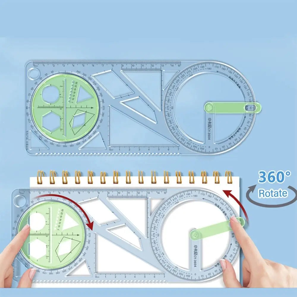 Rotary Multi-function Geometric Drawing Ruler Protractor Learning Measuring Tool Creative Stationery Gift School Office Supplies