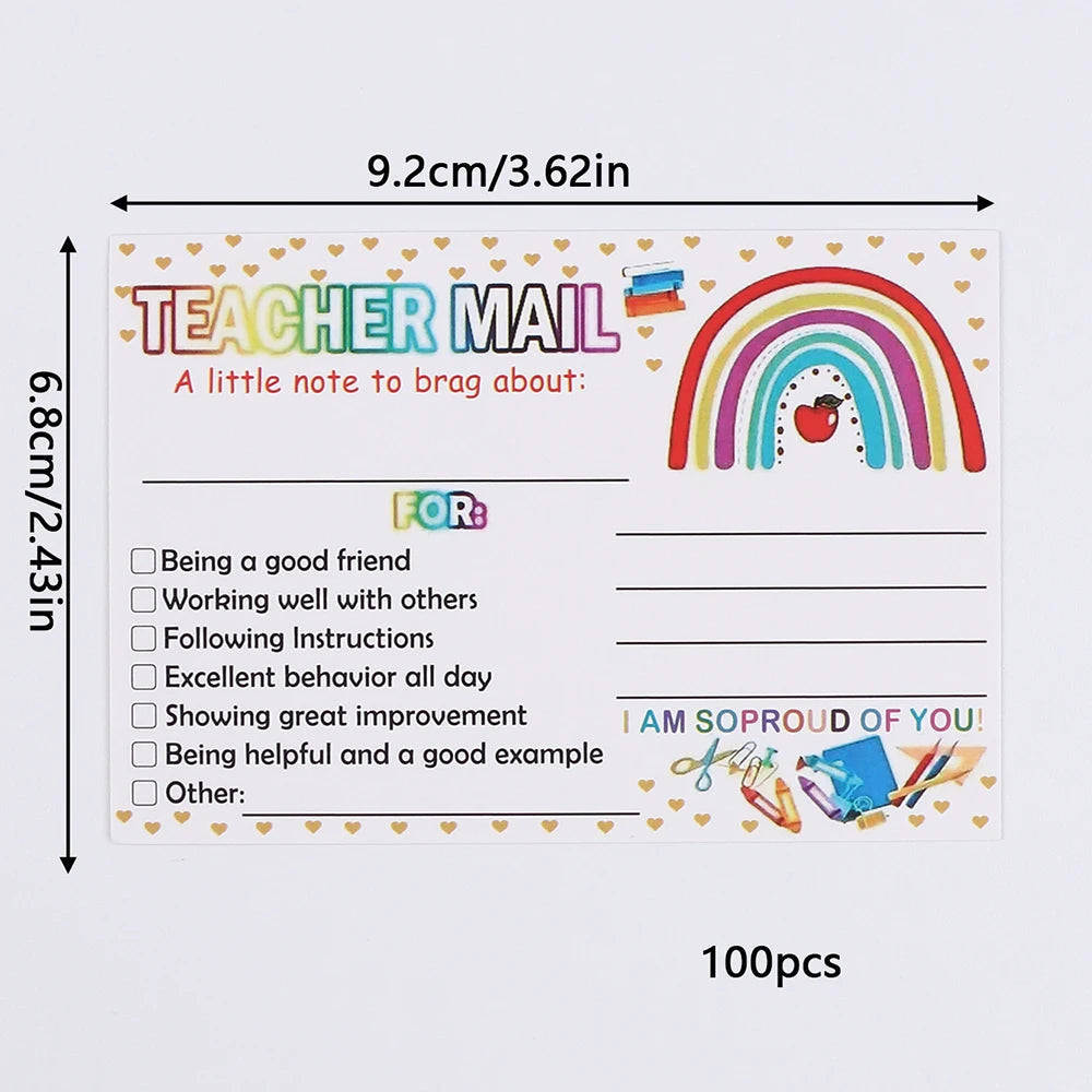 50/100/200Pcs Rainbow Teacher Mail Incentive Cards for Elementary Students Classroom Supplies