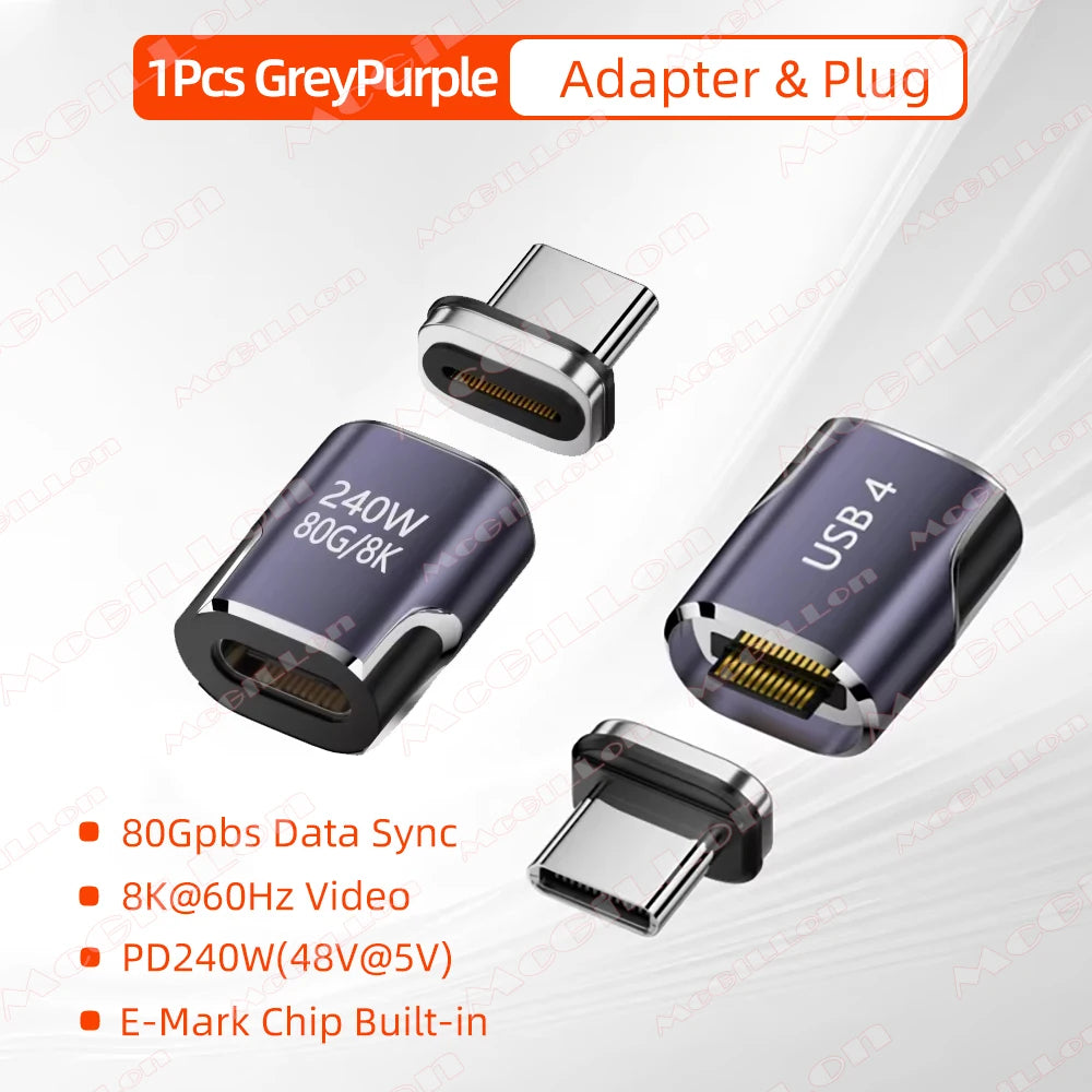 Mini USB4 80Gbps 240W Thunderbolt5/4 Magnetic Adapter USB C To Type C Fast Charge Magnet Converter Cable 8K@60Hz Type C Adapter