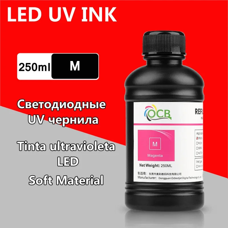 250ML Bottle LED UV Ink For Epson L800 L805 L1800 R290 R330 1390 1400 1410 UV Printer Ink UV Varnish Gloss Ink Hard INK Soft