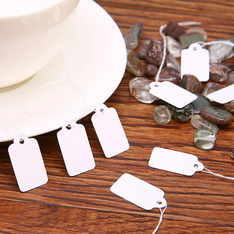 100pcs 12x23mm Rectangular Paper Price Tag White Blank String Watch Jewelry Crafts Price Display Cards Promotion Label For Sales