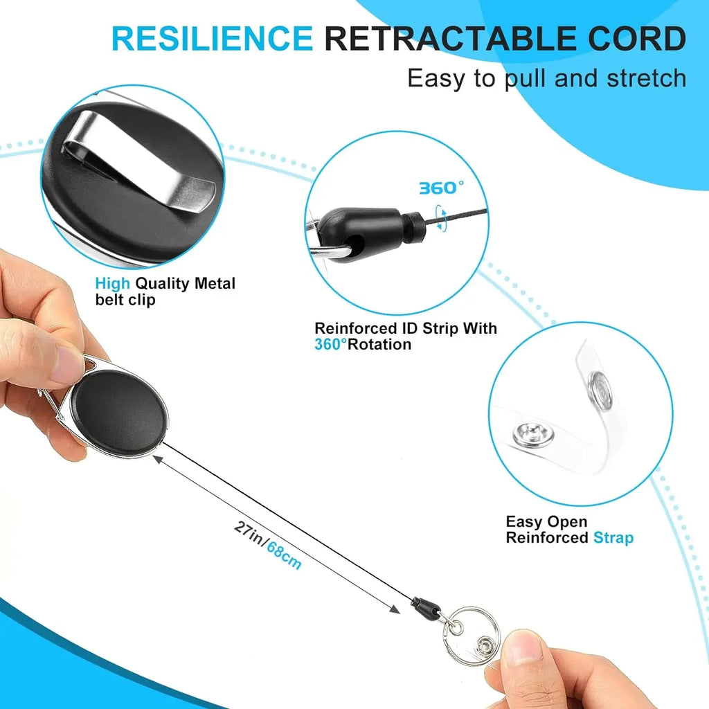 Retractable Badge Reel Heavy Duty Black Badge Reel for Nurse Hospital Office Supplies ID Lanyard Name Tag Card Badge Holder Gift