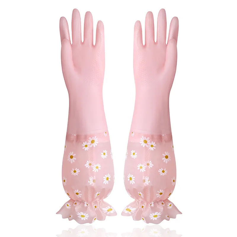 Waterproof Rubber Latex Velvet Gloves, Durable, Cleaning, Washing Clothes, Household, Kitchen, Winter
